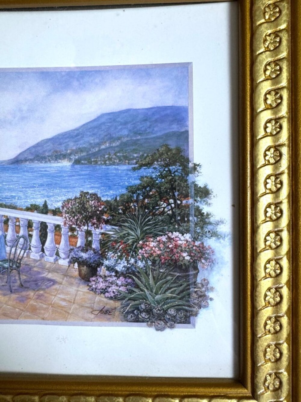 Pair of Vintage Framed Art Prints Coastal Mediterranean Deck and Balcony Scenes - Picture 8 of 11